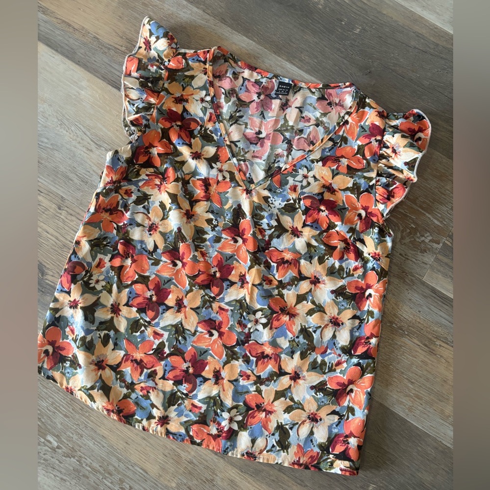 SHEIN Multicolor Floral Ruffle Sleeve Blouse